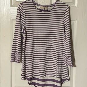 Chico's Purple and White Striped 3/4 Sleeve Tunic